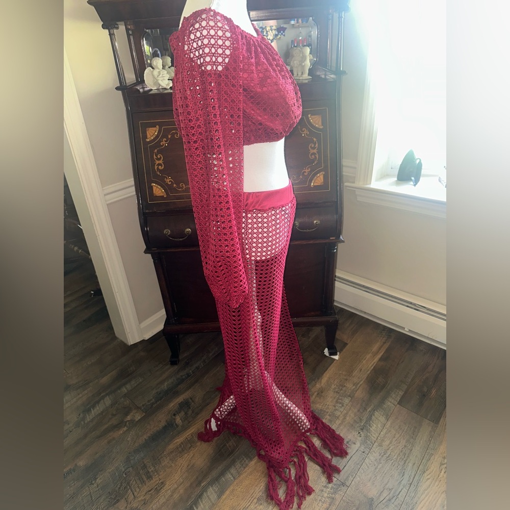 Cover Up or Sexy Set/ XL/ Crop top with maxi skirt/high slit in skirt/ NEW - Picture 4 of 8